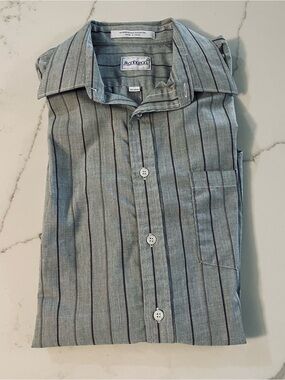 Vintage Manhattan Grey Vertical-Stripe Dress Shirt 70’s